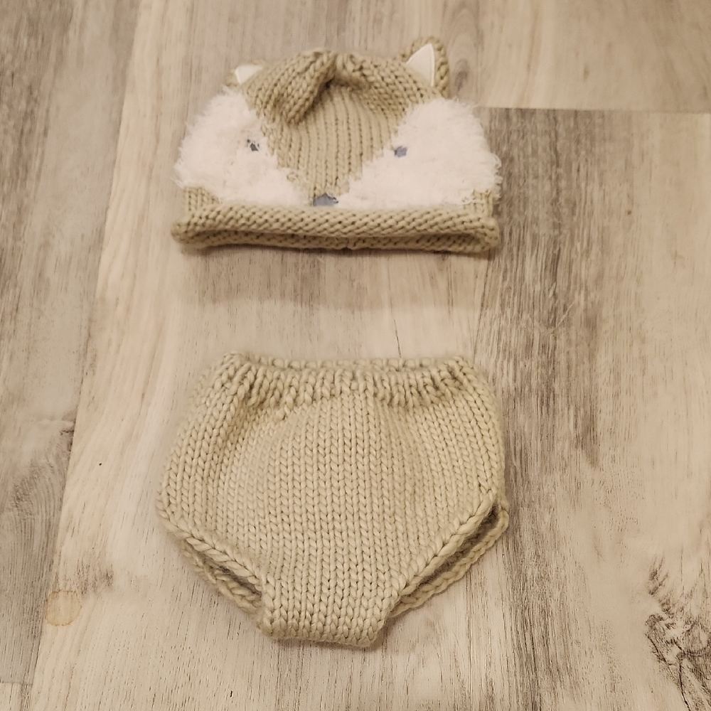 Diaper Cover Set with Knitted Hat and Animal Ears, Size NB